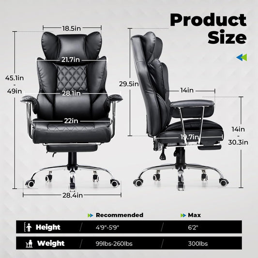 Big and Tall Gaming Chair with Pocket Spring Lumbar Support, Ergonomic Office Chair with Footrest, Executive Desk Chair with Outward Fixed Soft Armrests, Computer Chair with High Back, Black-1