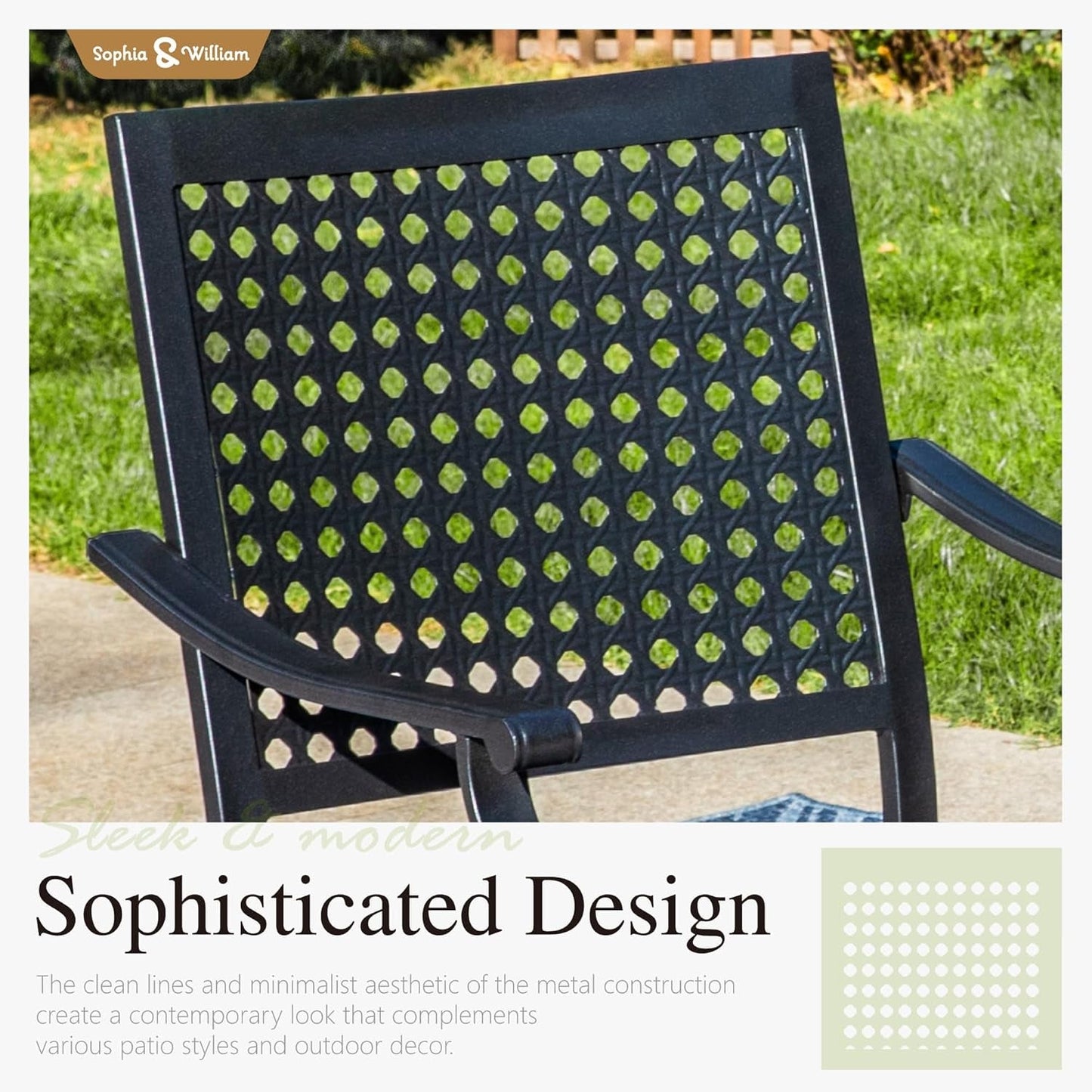 Patio Table and Chairs Set, Outdoor Dining Set for 4, 5 Piece Metal Patio Furniture, 37" Black Square Table(Beehive)-4