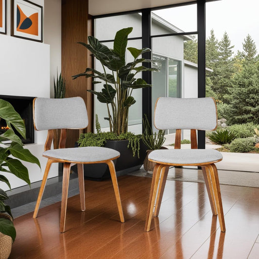 Jaguar Mid Century Modern Dining Accent Chair for Kitchen Table Desk Vanity in Grey Fabric and Walnut Wood Finish-1