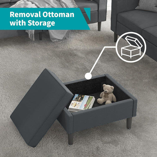 Sectional Sofa with Movable Storage Ottoman, L Shaped Couch with Side Pockets/Modern Sofas/Easy Assembly/Free Combination - Dark Grey-1