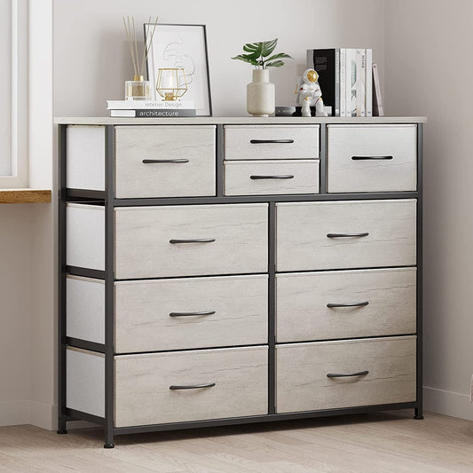 Grey 4 Drawer Chest of Drawers with Wood Top and Nightstand-1