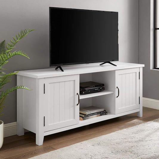 Buren Classic Grooved Door TV Stand for Tvs up to 65 Inches, 58 Inch, Solid White-1