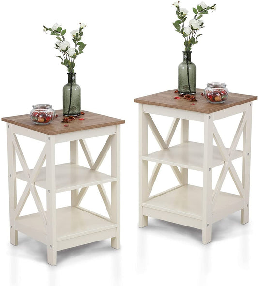 Rustic Ivory Nightstands Set of 2 with Storage-1