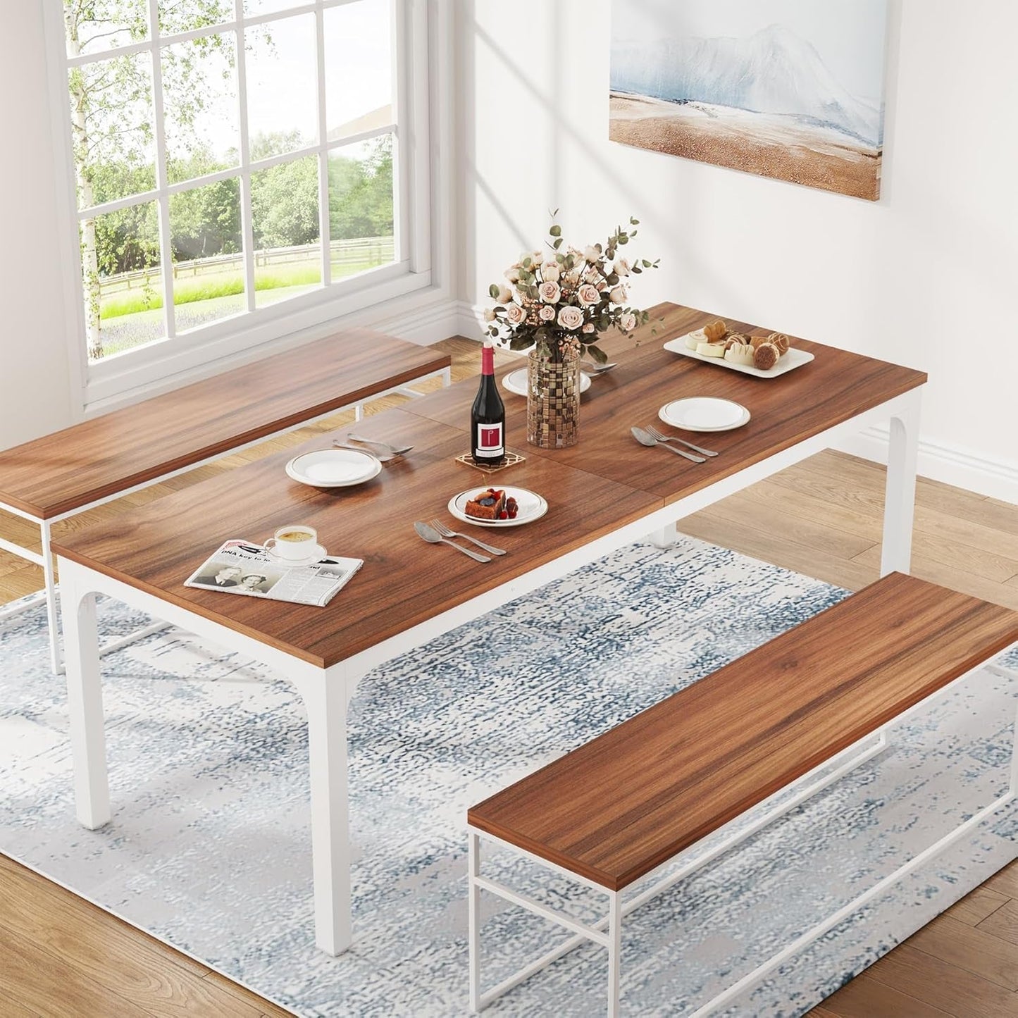 Dining Table for 6-8 People, 78-Inch Large Narrow Long Rectangular Kitchen Dinner Table, 8 Seat Rustic Wood Dining Room Table for Kitchen, Living Room (Only Table) (Walnut)-3