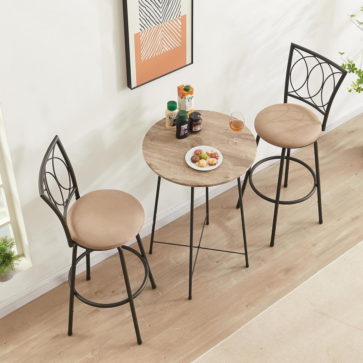 Bar Stools, 24/29" Adjustable Barstool,Swivel Counter Stool with Upholstered Seat,Steel Bistro Pub Chairs, Curved Line Backrest, Set of 2-3