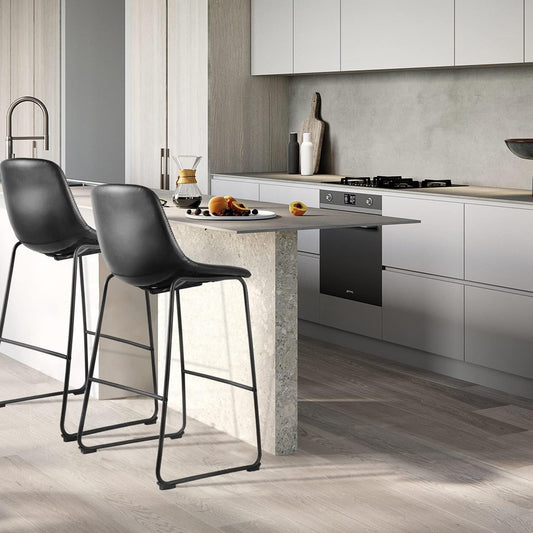 Pu Faux Leather Bar Stools Set of 2, Industrial Pub Barstools with Back and Footrest, Modern Armless Bar Height Stool Chairs (Grey, 30" Barstool X2)-1