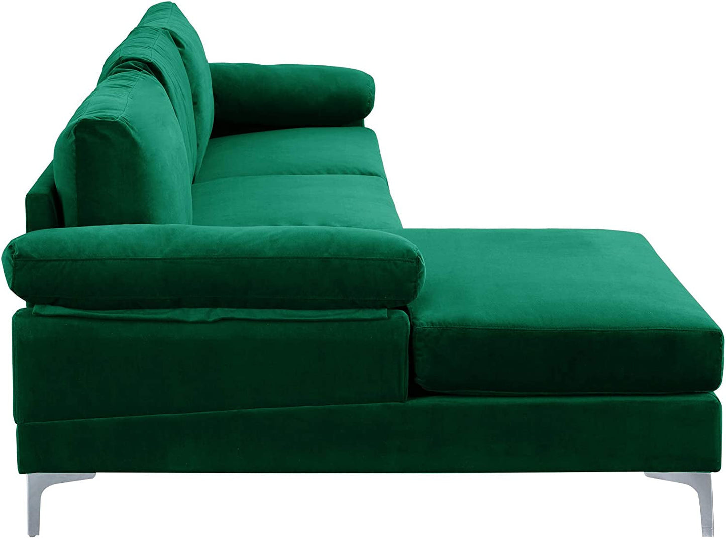 Large Green Velvet L-Shape Sectional Sofa-3