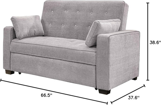 Lifestyle Solutions Ainsley Full Size Convertible Loveseat, Light Grey-1