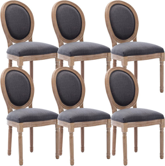 French Country Dining Chairs Set of 6, Upholstered, Solid Wood Leg-1