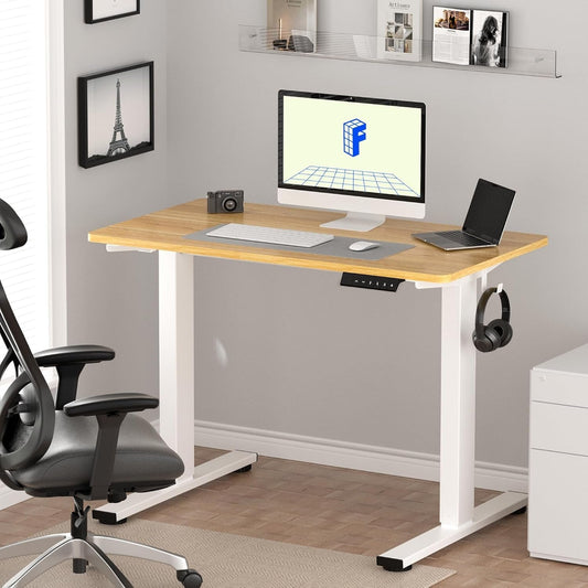EN1 One Piece Standing Desk, 48 X 24 Inches Height Adjustable Desk Electric Stand up Desk Home Office Table for Computer Laptop (White Frame + Maple Desktop)-1
