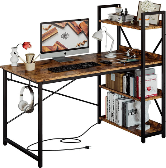 Rustic Brown Desk with Power & Storage-1