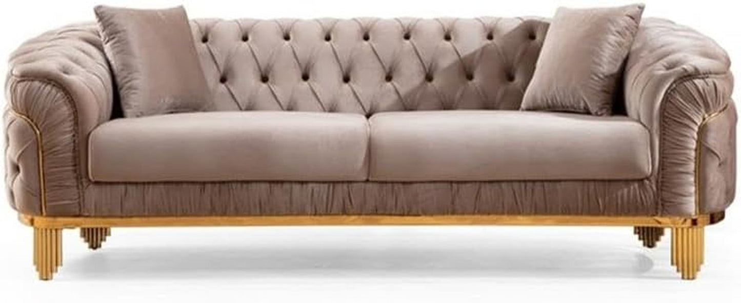 Vanessa 3 Piece Living Room Set Finished with Velvet Upholstery in Taupe-2
