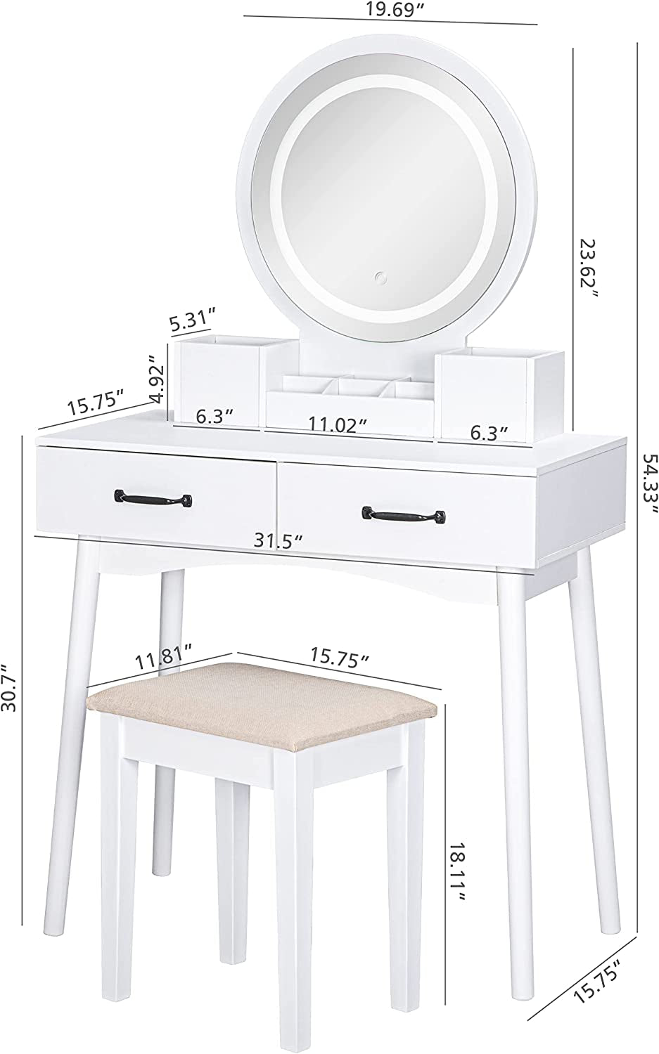 LED Lighted Makeup Vanity Set with Mirror-4