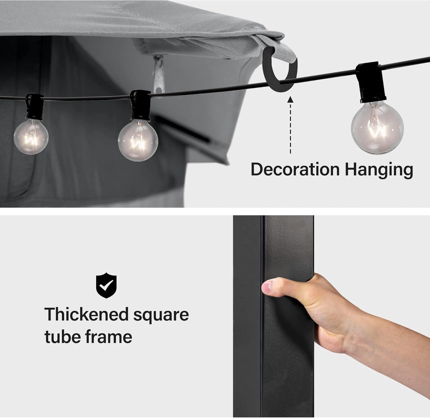 Outdoor Patio Gazebo 10'X13' with Expansion Bolts, Heavy Duty Party Tent & Shelter with Double Roofs, Mosquito Nettings and Privacy Screens for Backyard, Garden, Lawn, Smoke Grey-4