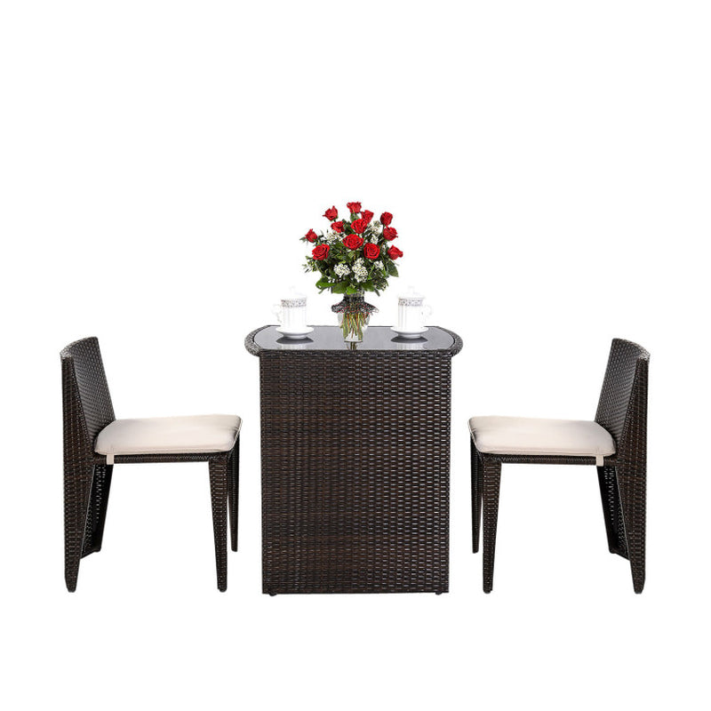 3 Pieces Cushioned Wicker Patio Bistro Set with No Assembly Needed-1