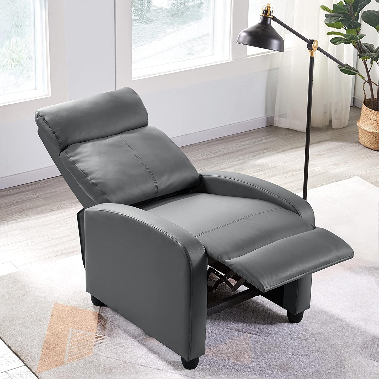 Padded Seat Recliner Chair Set of 2, Grey-2