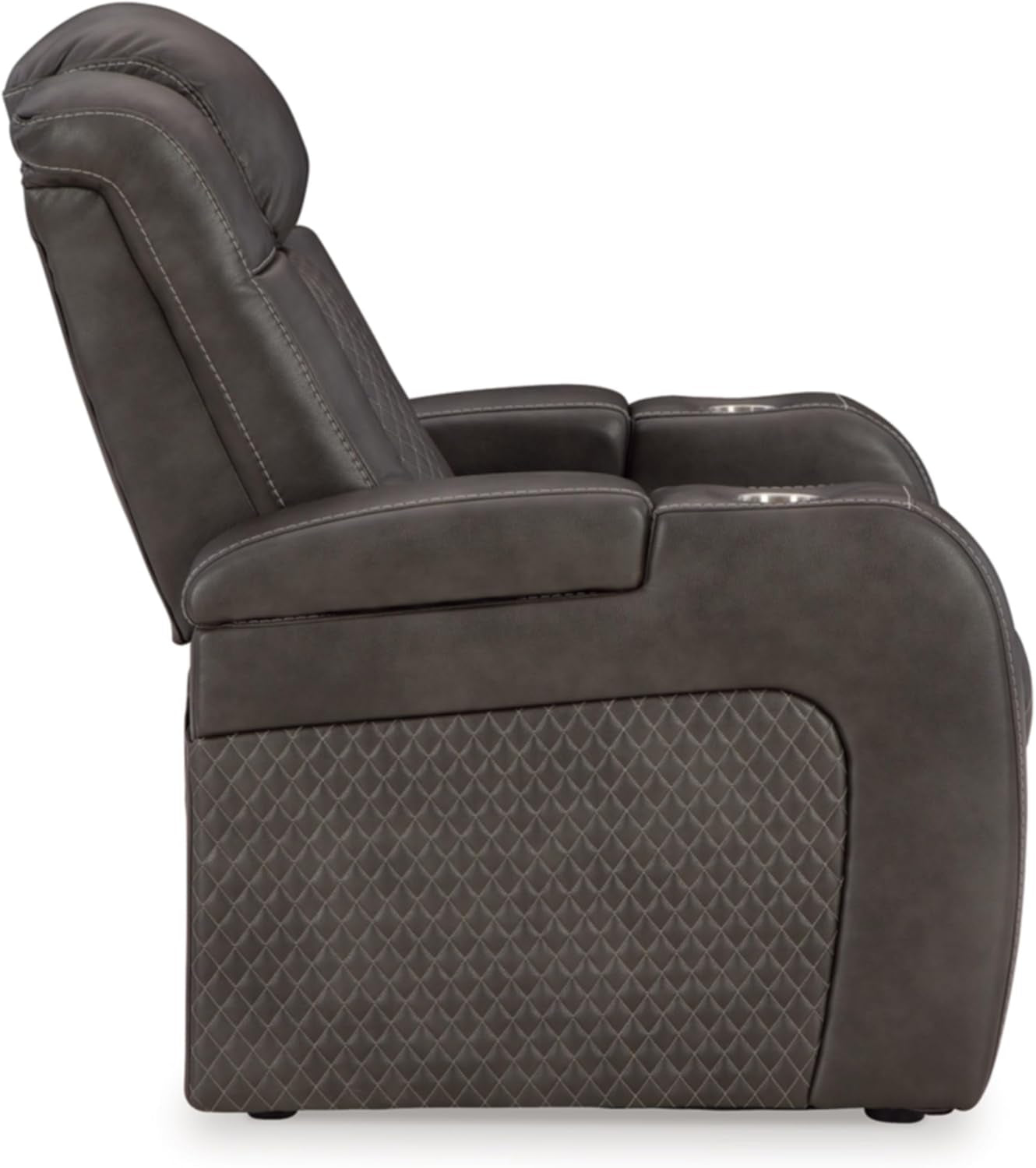 Fyne-Dyme Contemporary Faux Leather Power Recliner with Adjustable Headrest, Cup Holders and LED Lighting, Black & Gray-4