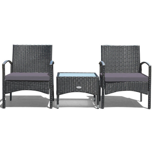 3 Pieces Patio Wicker Rattan Furniture Set with Cushions for Lawn Backyard-1