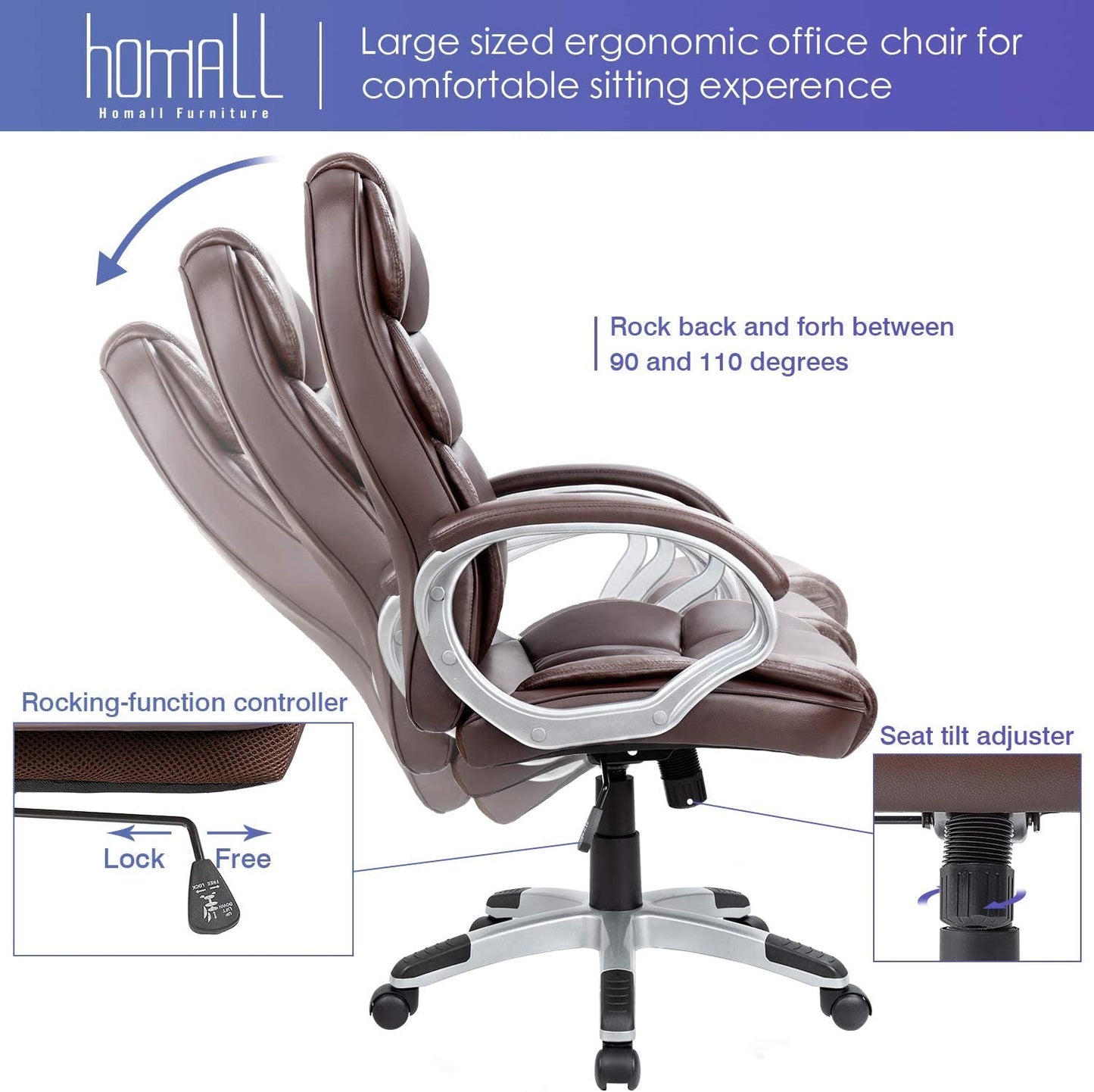Ergonomic High Back Office Chair with Armrests-4