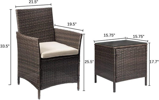 Patio Porch Furniture Sets 3 Pieces PE Rattan Wicker Chairs with Table Outdoor Garden Furniture Sets (Brown/Beige)-1