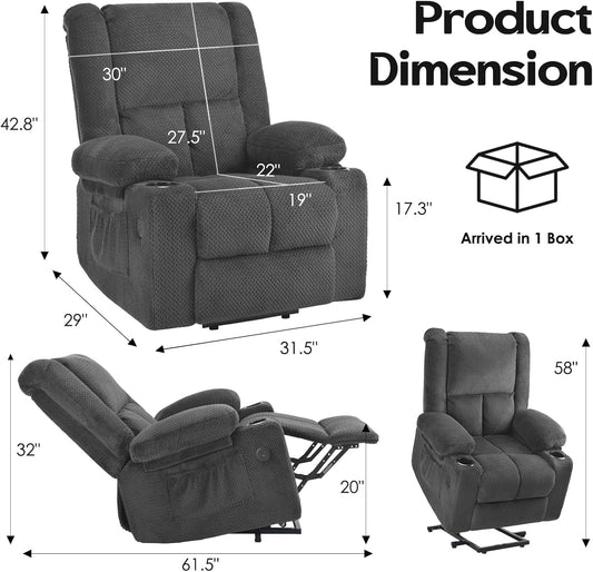 Power Lift Recliner Chair with Massage and Heat for Elderly People, USB Ports and Cup Holders-1