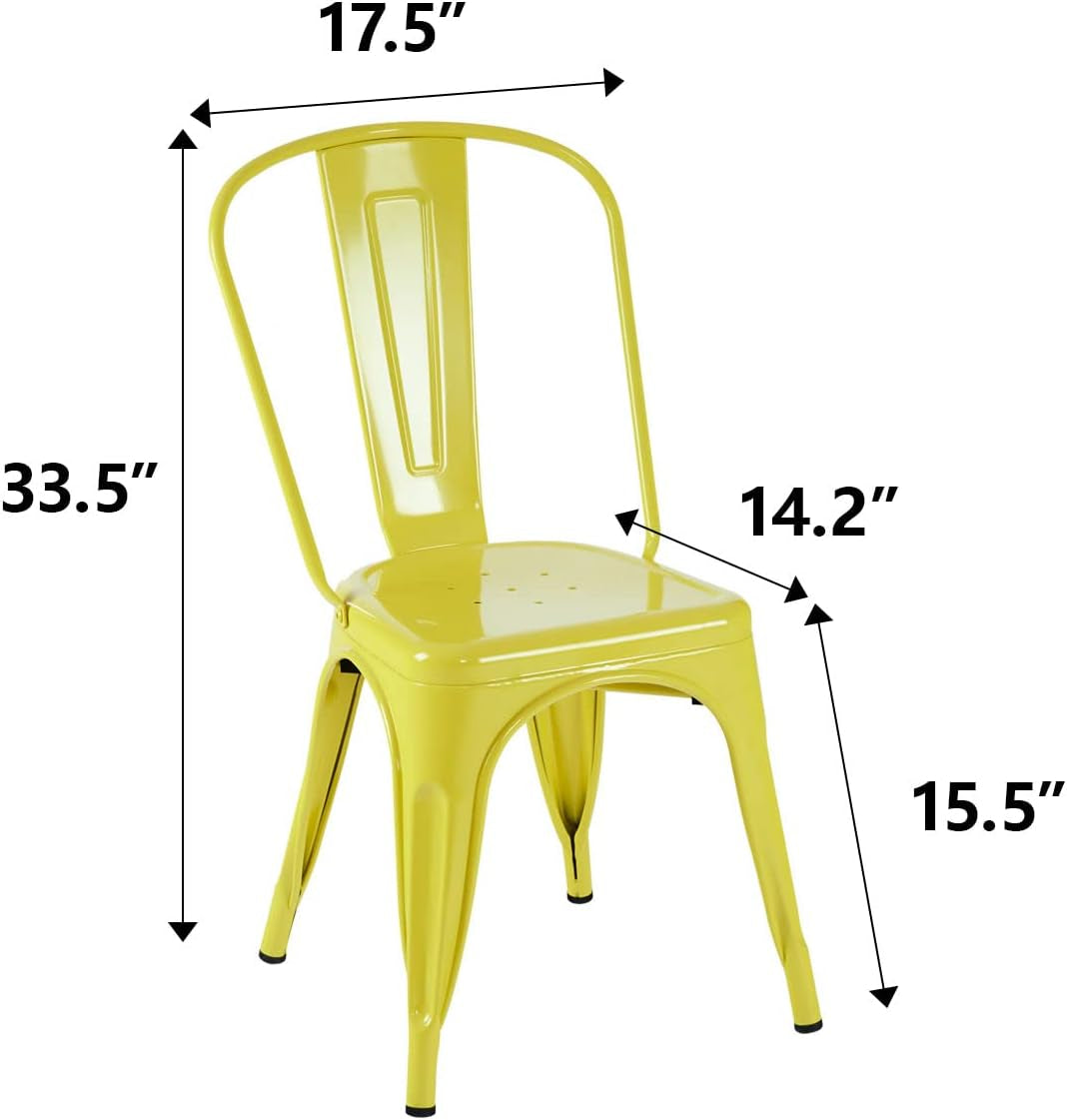 Metal Dining Chair Farmhouse Tolix Style for Kitchen Dining Room Café Restaurant Bistro Patio, 18 Inch, Stackable, Waterproof Indoor/Outdoor (Sets of 4) (Steel Seat, Yellow)-2