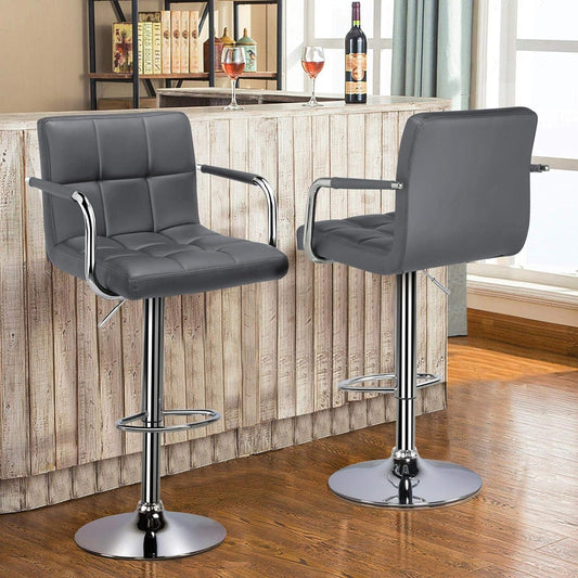 Bar Stools, Adjustable PU Leather Swivel Barstools, Modern Counter Stools with Back and Footrest, Counter Height Barstools for Bar, Kitchen, Dining Room, Set of 2, Grey-1