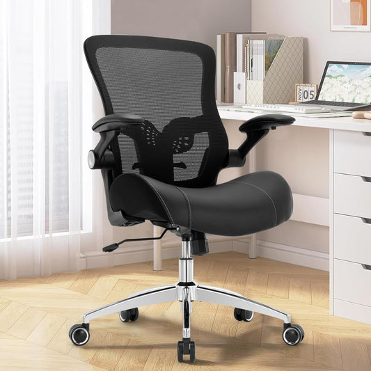 Big and Tall Office Chair 400Lbs, Heavy Duty Ergonomic Computer Desk Chair, Leather Office Desk Chair for Heavy People with Wide 3D Modeling Foam Seat, Adjustable Lumbar Support and Arms-1