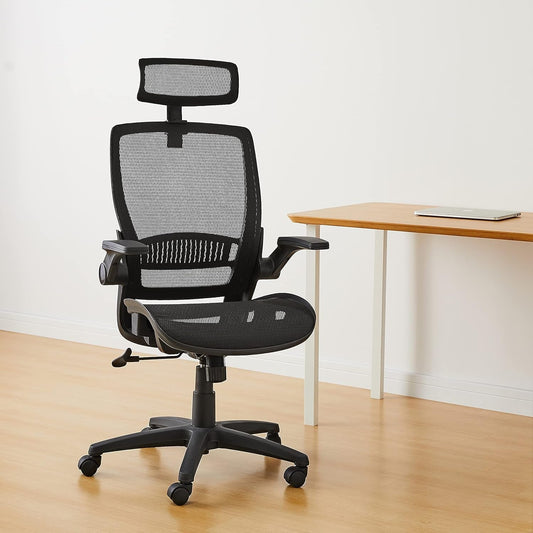 Ergonomic High-Back Desk Chair, Comfortable Flip-Up Armrests, Contoured Mesh Seat, Swivel, Black, 25.5"D X 26.25"W X 49.25"H-1