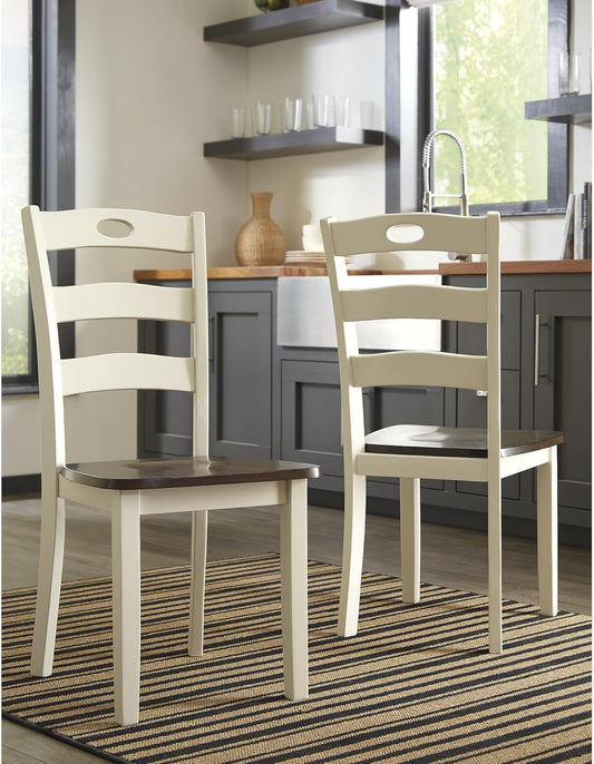 Woodanville 18" Cottage Ladderback Dining Chair, 2 Count, Cream & Brown-1