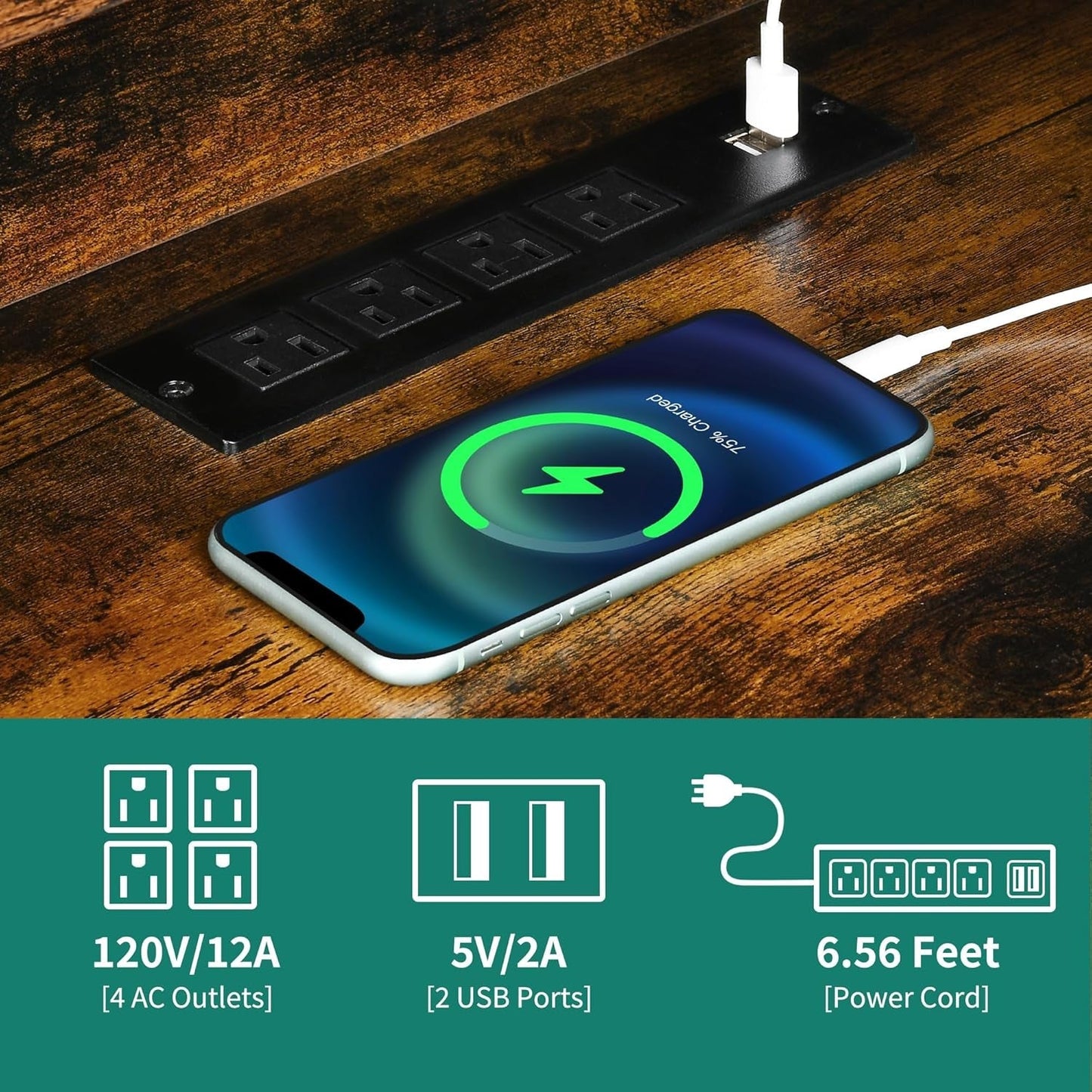 L Shaped Desk with Power Outlets & LED Lights, 60” Corner Computer Desk with Drawers & Lift Top, Home Office Desk with Monitor Stand & File Cabinet, Wood Height Adjustable Desk, Rustic Brown-4