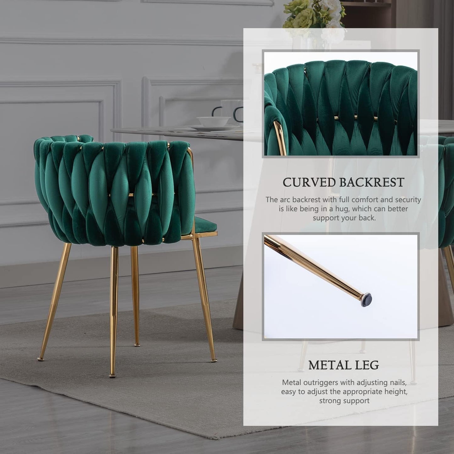 Velvet Dining Chairs Set of 4, Modern Dining Chair with Gold Metal Legs, Luxury Tufted Dining Chairs for Living Room, Bedroom, Kitchen (Green)-4