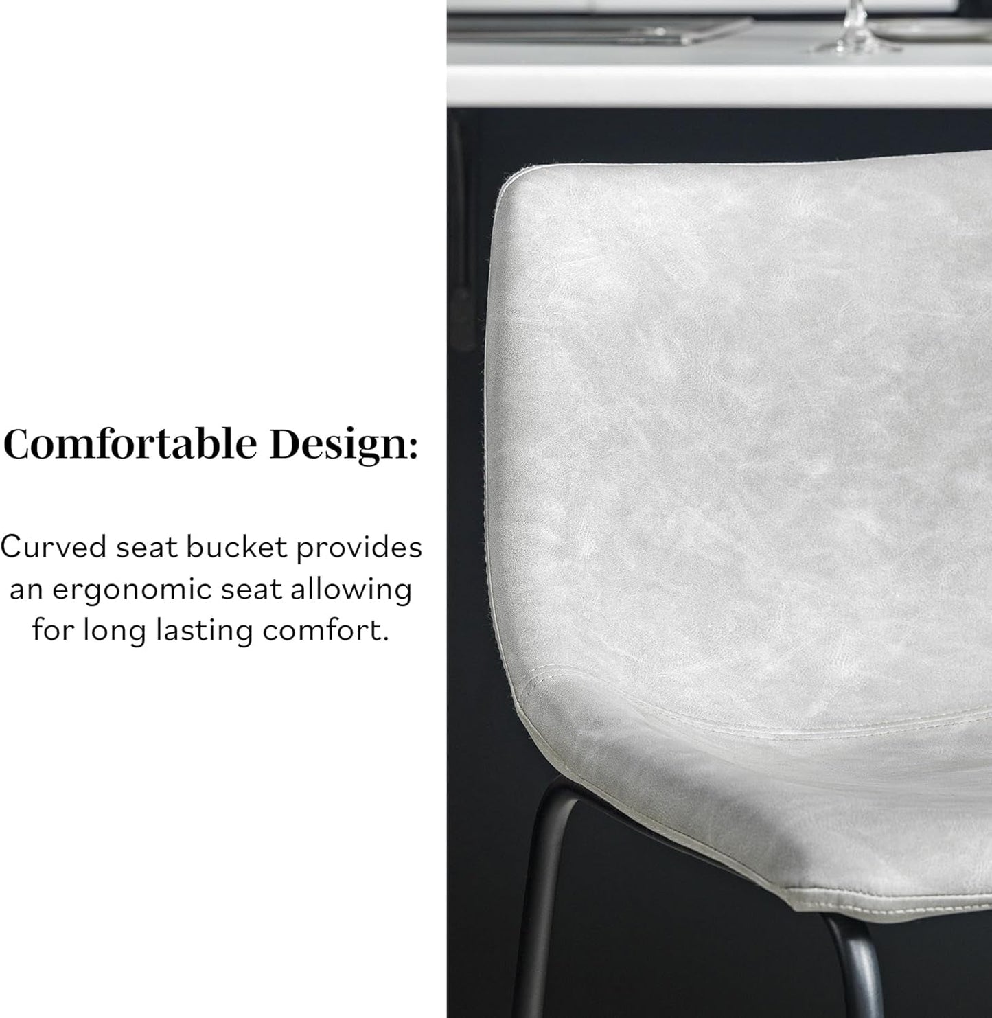 Douglas Urban Industrial Faux Leather Armless Counter Chairs, Set of 2, Grey-4