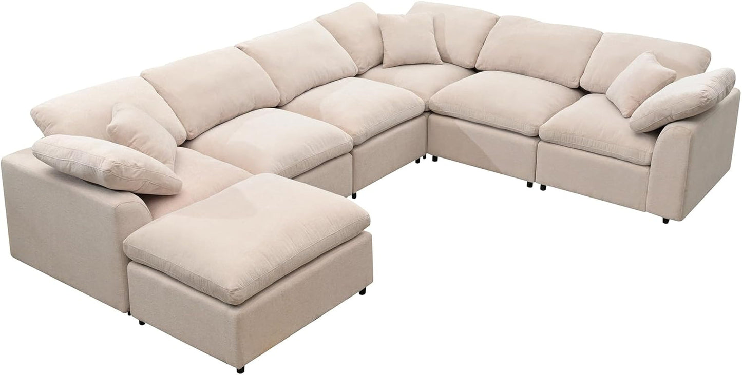 Oversized Modular Sectional Sofa with Movable Ottoman, Convertible L-Shaped Corner Couch Set, 7 Seater Reversible Corner Sofa&Couch with 5 Pillows and Removable Cushion for Living Room-4