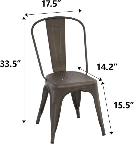 Metal Dining Chair Farmhouse Tolix Style for Kitchen Dining Room Café Restaurant Bistro Patio, 18 Inch, Stackable, Waterproof Indoor/Outdoor (Sets of 4) (Steel Seat, Bronze)-1