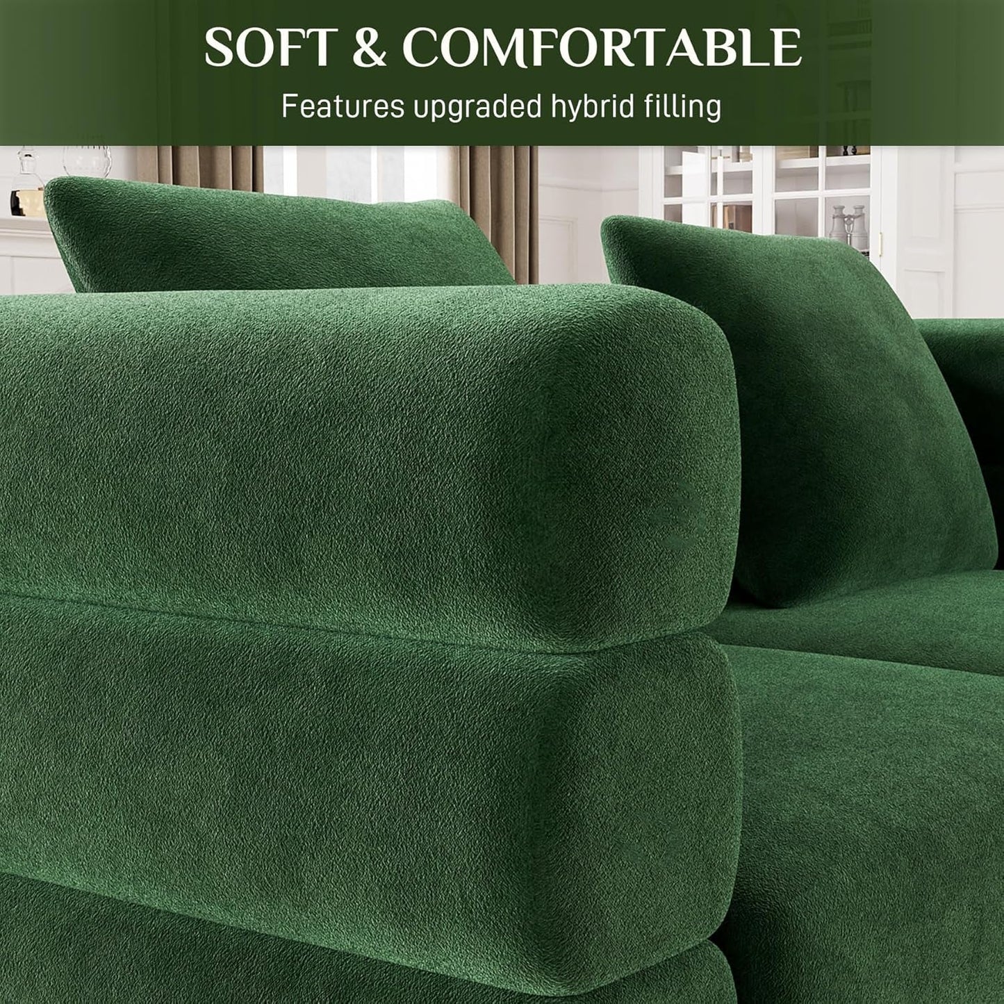 Living Room Sofa Couch and Loveseat Set, Modern Comfy Velvet Deep Seat Cloud Couch with 5 Pillows, Oversized Sofa Furniture Sets for Living Room Bedroom, Emerald Green Velvet-4