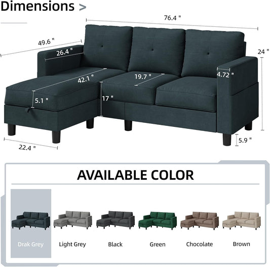 Dark Gray 3-Seat L-Shape Sectional Sofa Ottoman-1