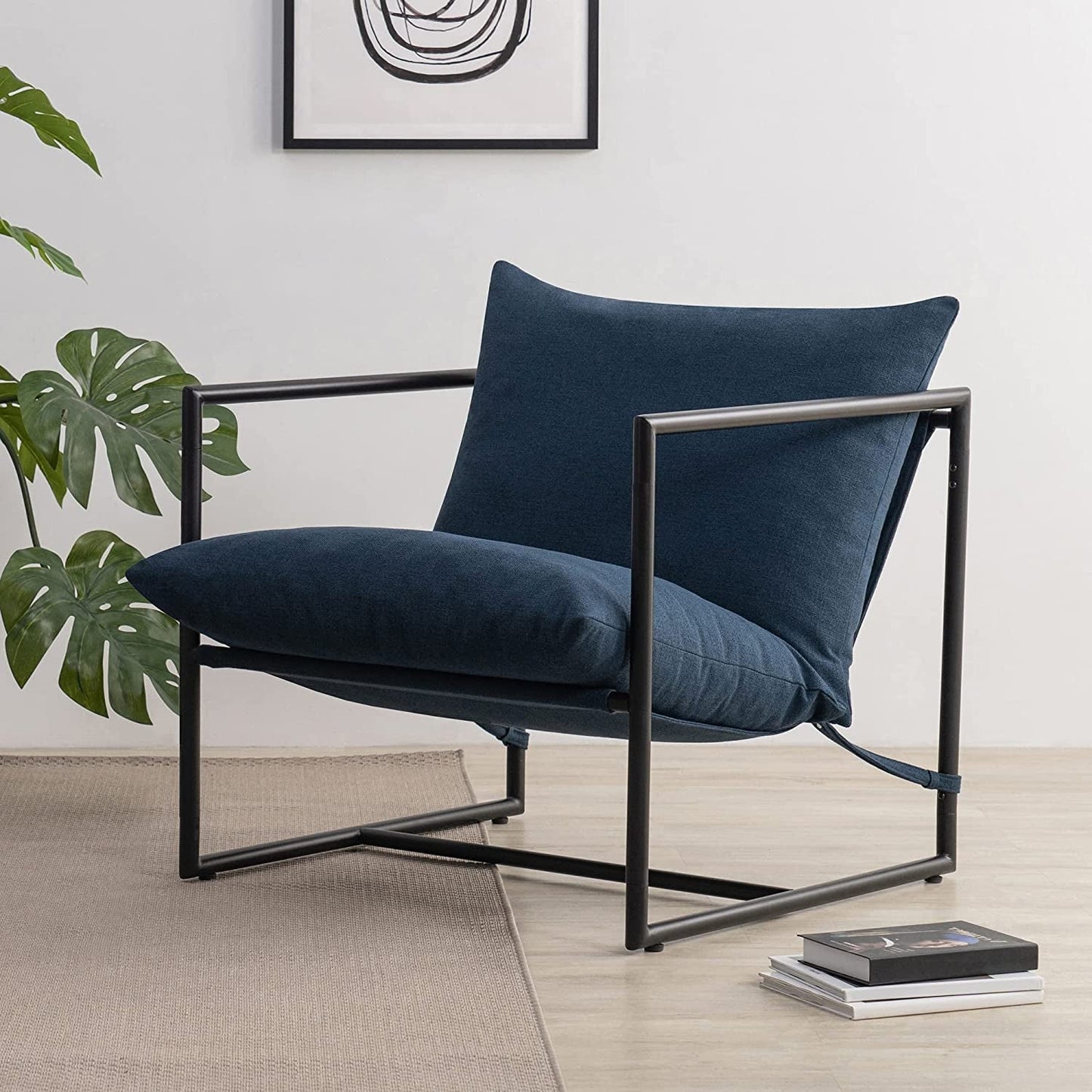 Navy Metal Armchair with Shredded Foam Cushioning-1