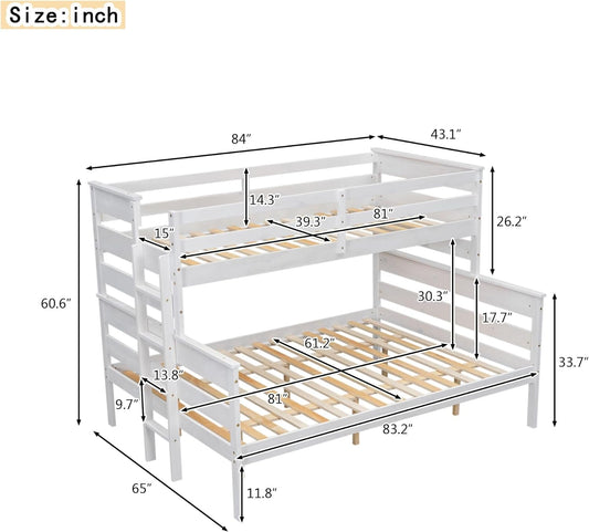 Solid Wood Twin XL over Queen Bunk Bed with Ladder and Slat Support,Bedroom Detachable Bed Frame W/Easy Assembly & No Box Spring Required,For Kid Adult Boy Girl Teen,White-1