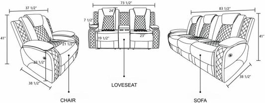 White Power Recliner Sofa LED, Wireless Charge, Table-1