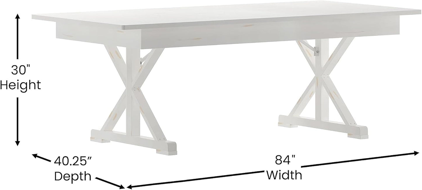 Elora Folding Farmhouse Dining Room Table with Crisscross Legs, Commercial Grade Rectangular Solid Pine Farm Table for 8, 7' X 40", Antique White-4