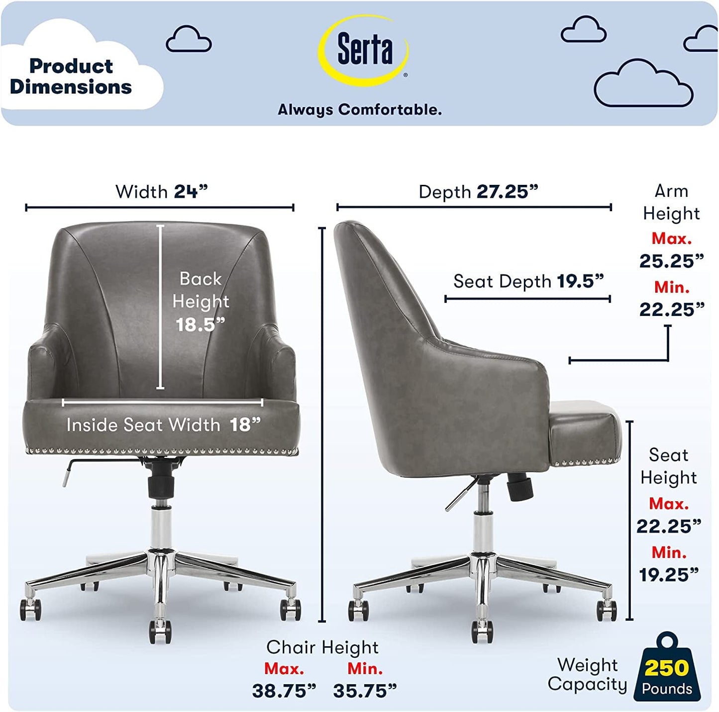 Memory Foam Office Chair with Adjustable Height-2