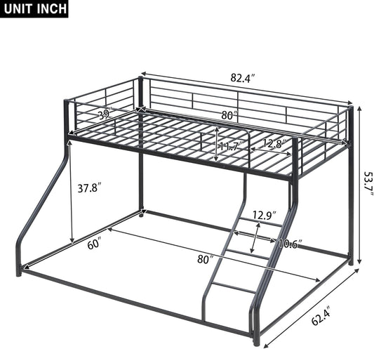 Twin over Queen Bunk Bed, Floor Bunk Bed, Heavy Duty Metal Bunk Bed Frame, Queen Bunk Bed for Adults, Adult Bunk Beds Heavy Duty, Twin XL Bunk Bed, Black-1