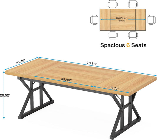70.8-Inch Executive Desk, Large Computer Office Desk Workstation, Modern Simple Style Laptop Desk Study Writing Table Business Furniture for Home Office (Light Walnut/Black, 70.8 Inch)-1
