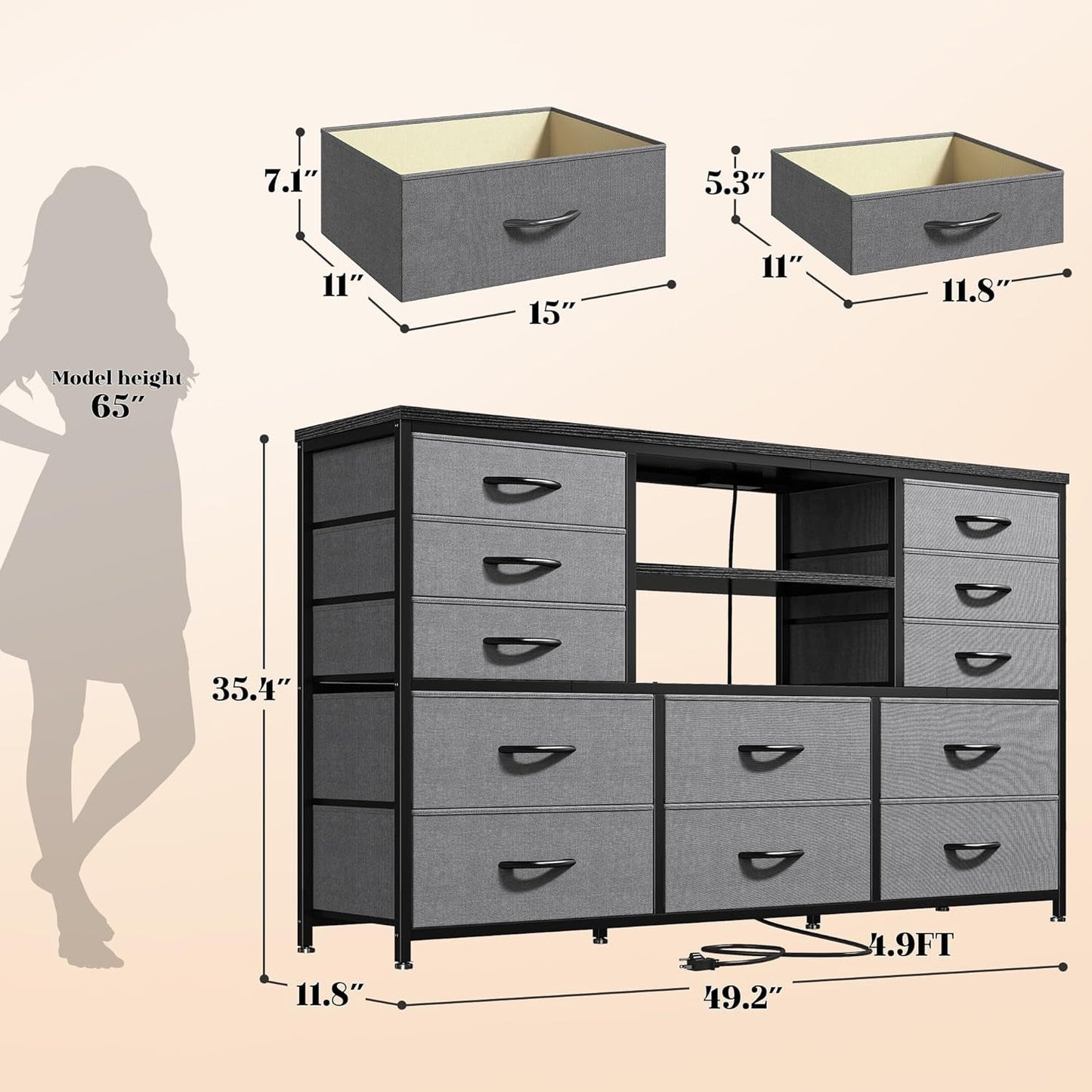 12 Drawer Long Dresser LED Lights Power Outlet-2