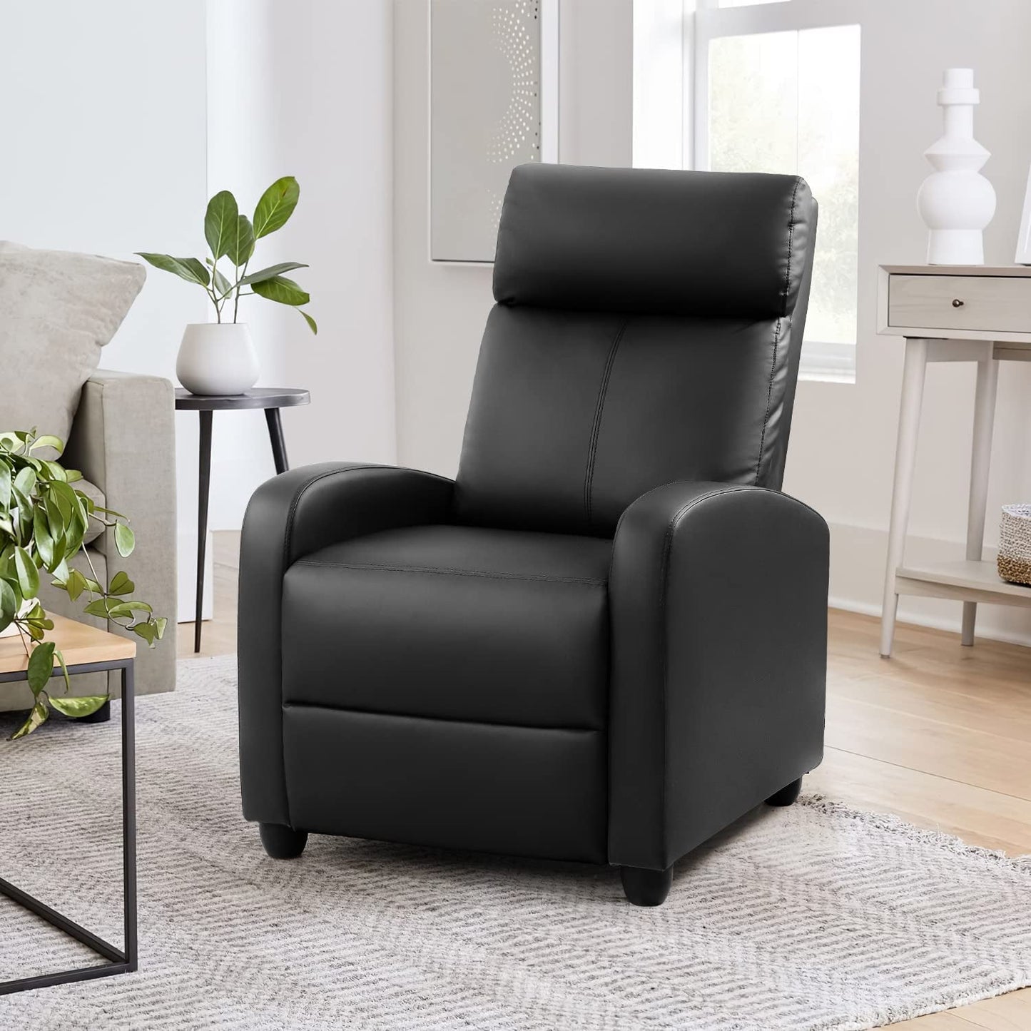 Black PU Leather Recliner Sofa with Thick Cushion-1
