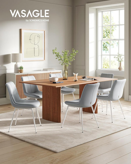 Leather Dining Chairs Set of 2, Comfortable Upholstered Seat Dining Room Chairs with Swivel Leveling Feet, Curved Backrest Kitchen Chair for Living, Restaurant, Easy Assemble, Dove Gray-1