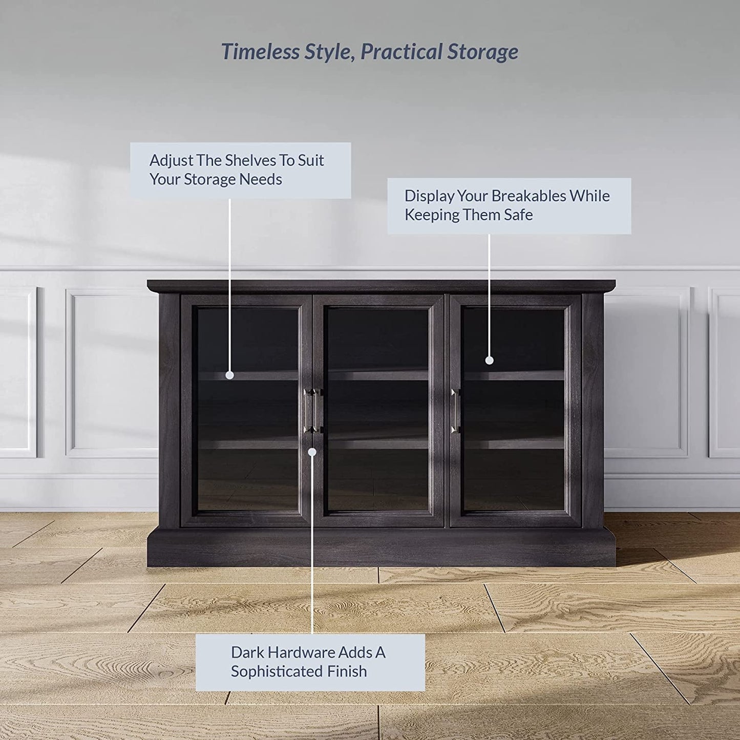 Rustic Gray Wood Sideboard with Glass Doors-4