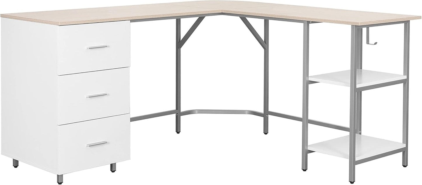 L Shaped Desk - Two-Toned Computer Desk with Drawers & Storage Shelves - Simple Modern Furniture & Home Office Space Corner Table for Work & Writing-4