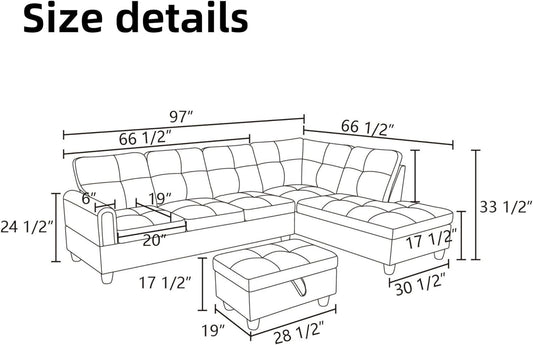 L Shaped Sectional Couches for Living Room, Modern Modular Sectional Sofa with Ottoman Storage, Comfy L Shaped Couch with Chaise for Bedroom Apartment Furniture, Green-1